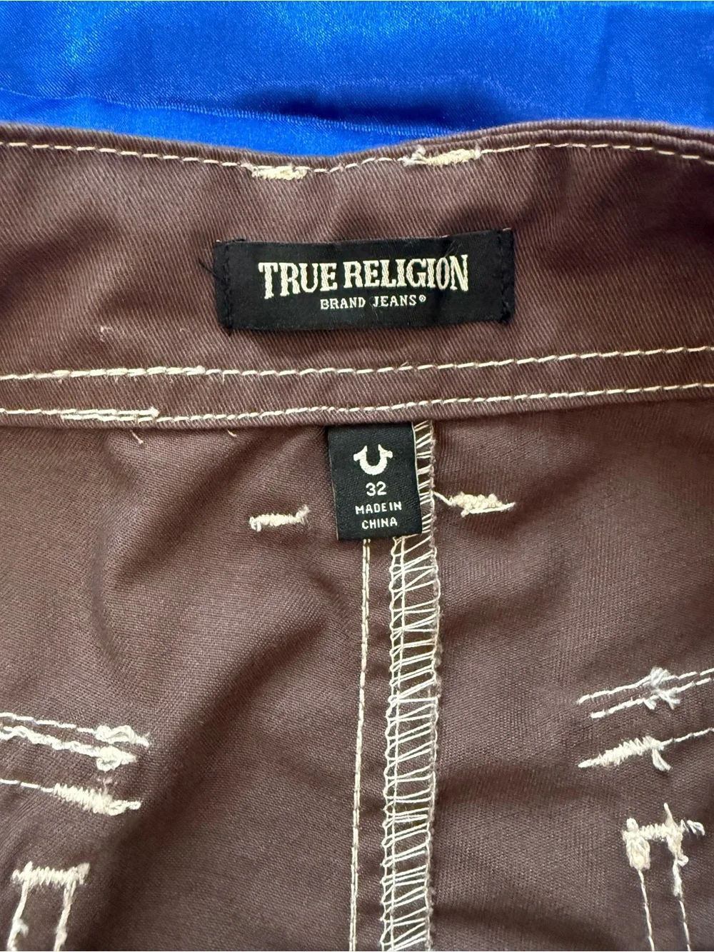 True Religion Brown / Bracken Utility Cargo Shorts with Contrast Stitching - 32